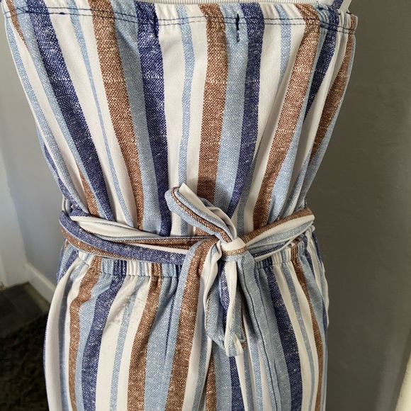 Striped brown and blue wide leg jumpsuit, M - Picture 2 of 8